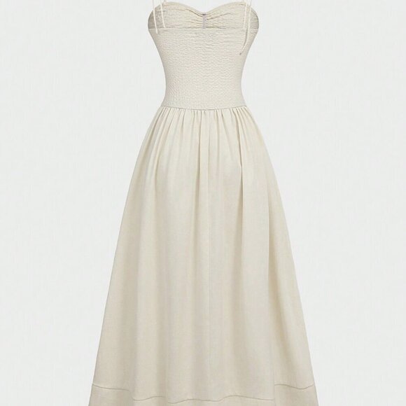 Cream Party Women's Beach Vacation Elegant Waist Cinched Fitted Camisole Dress - Picture 5 of 7